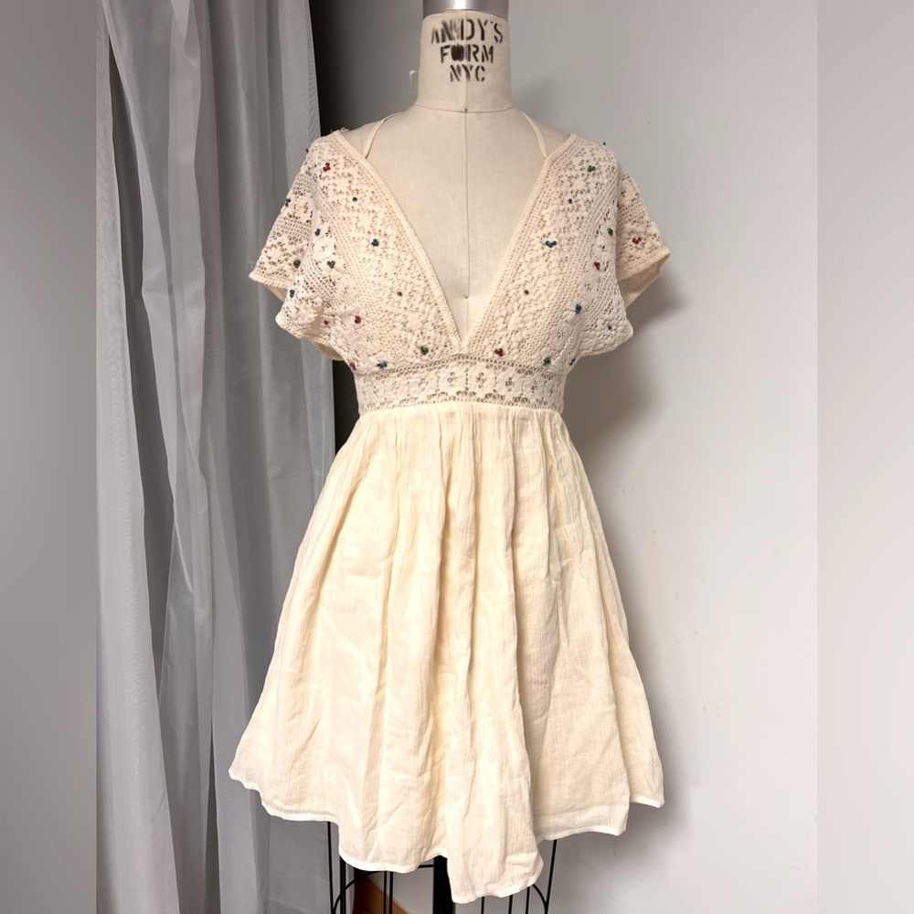 NWOT Zara embroidered babydoll tunic tie-back size XS